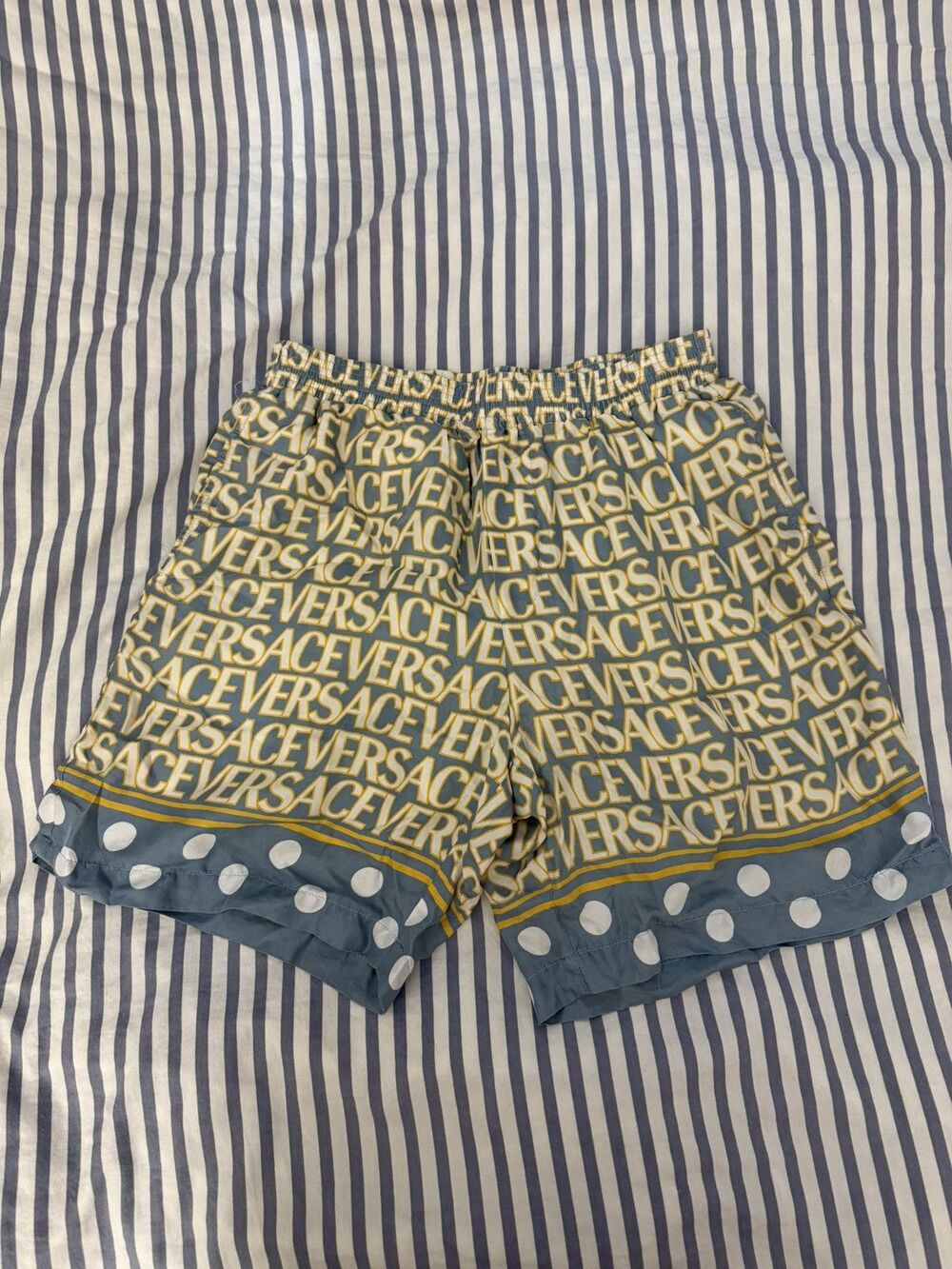 Versace Silk Logo Shorts Blue & Yellow
